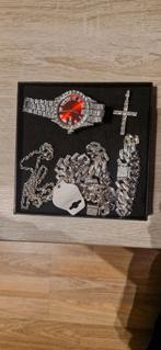 Zilveren Sieraden CoIlectie Iced Out Horloge, Ketting Etc., Sieraden, Tassen en Uiterlijk, Horloges | Heren, Overige merken, Polshorloge