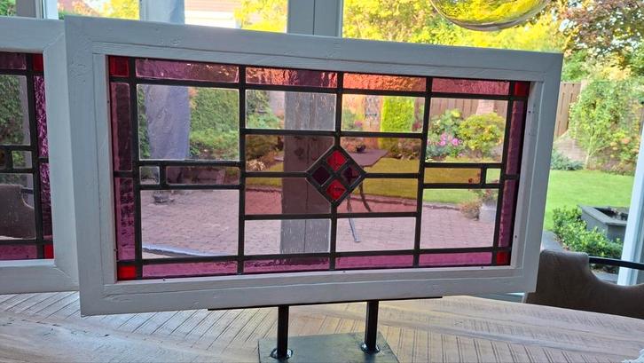 Glas in lood ramen op standaard., Antiek en Kunst, Curiosa en Brocante, Ophalen