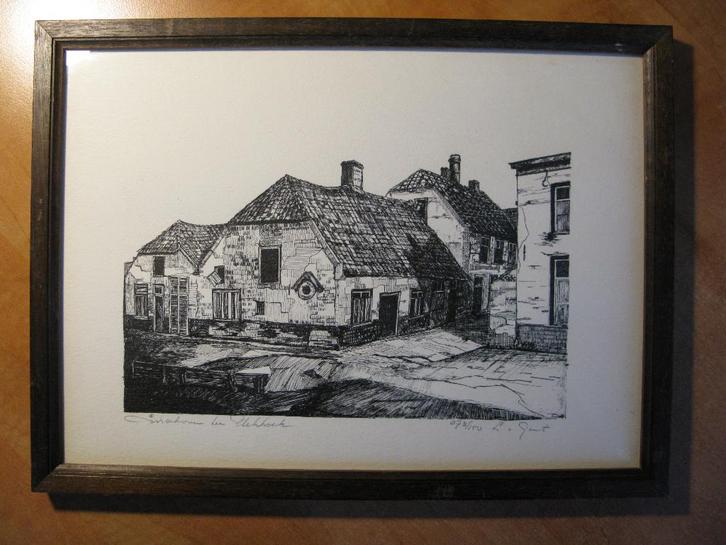 originele ets L. v. Gent, huisjes Plekhoek, Eindhoven, 1926, Antiek en Kunst, Kunst | Etsen en Gravures, Ophalen of Verzenden