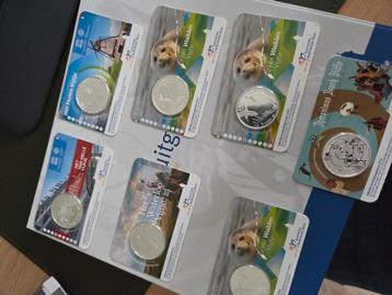 Coincards 7 stuks van 5 euro zwaar verzilverd  beschikbaar voor biedingen