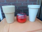 Bloempotten, 3x, creme/lang/smal en rood, p/s 2 euro, Tuin en Terras, Bloempotten, Rond, Zo goed als nieuw, Aardewerk, Tuin