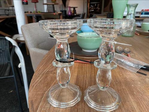 Set 2 x kandelaar 18,5 cm (kristal?), Huis en Inrichting, Woonaccessoires | Kandelaars en Kaarsen, Zo goed als nieuw, Minder dan 25 cm