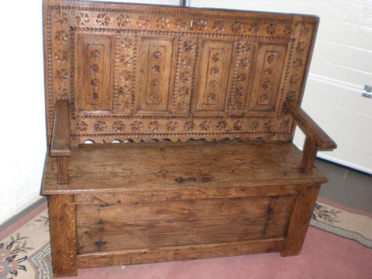 Prachtig houten hal bankje te koop, Antiek en Kunst, Antiek | Meubels | Stoelen en Banken, Ophalen