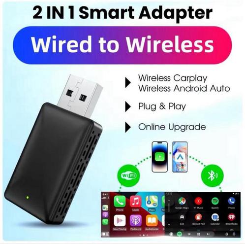 2 in 1 Wired naar Wireless CarPlay + Android auto, Auto diversen, Autoradio's, Nieuw, Ophalen of Verzenden