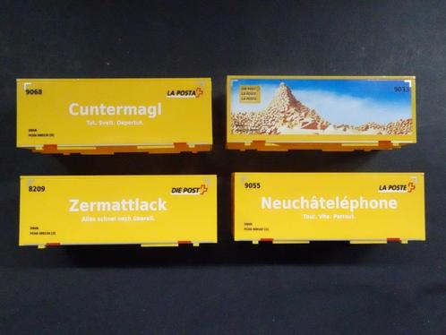 SBB CFF CH Zwitserse Post 4 uiterst schaarse Postcontainers, Hobby en Vrije tijd, Modeltreinen | H0, Nieuw, Overige typen, Gelijkstroom of Wisselstroom