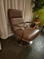 Leren Draaifauteuil met Stalen Voet, Huis en Inrichting, Fauteuils, Ophalen, Zo goed als nieuw, Metaal, Modern