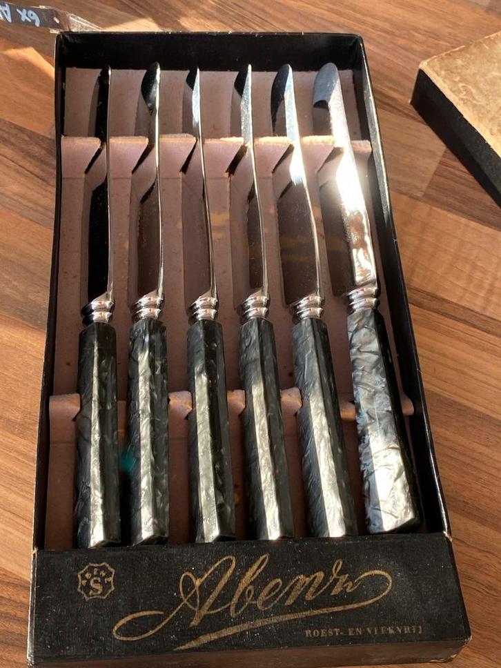 Abenz Dinermessen Set - Vintage Bestek in Originele Doos, Antiek en Kunst, Antiek | Bestek, Ophalen of Verzenden