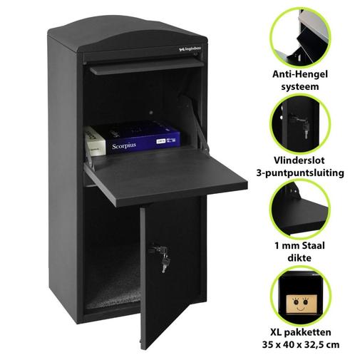Pakketbrievenbus Frontbox-Stardust Graphitgrey - Hoge kwalit, Tuin en Terras, Brievenbussen, Nieuw, Staande brievenbus, Rvs, Verzenden