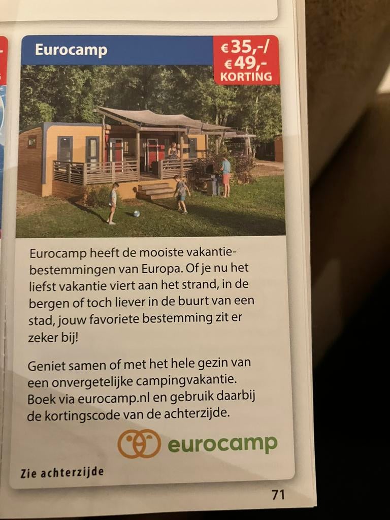 35 tot 49 korting bij Eurocamp, Eén persoon, Kortingsbon