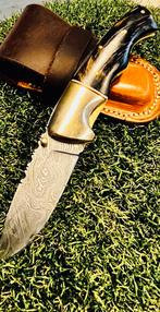 Damascus Handgemaakt Mes met Leren Hoes, Ophalen of Verzenden