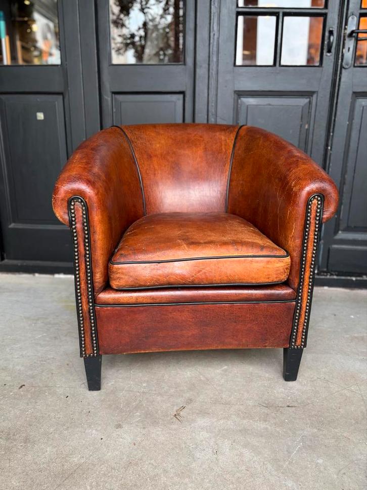Vintage Schapenleren Clubfauteuil Lounge Atelier, Huis en Inrichting, Fauteuils, Gebruikt, Leer, 75 tot 100 cm, 75 tot 100 cm