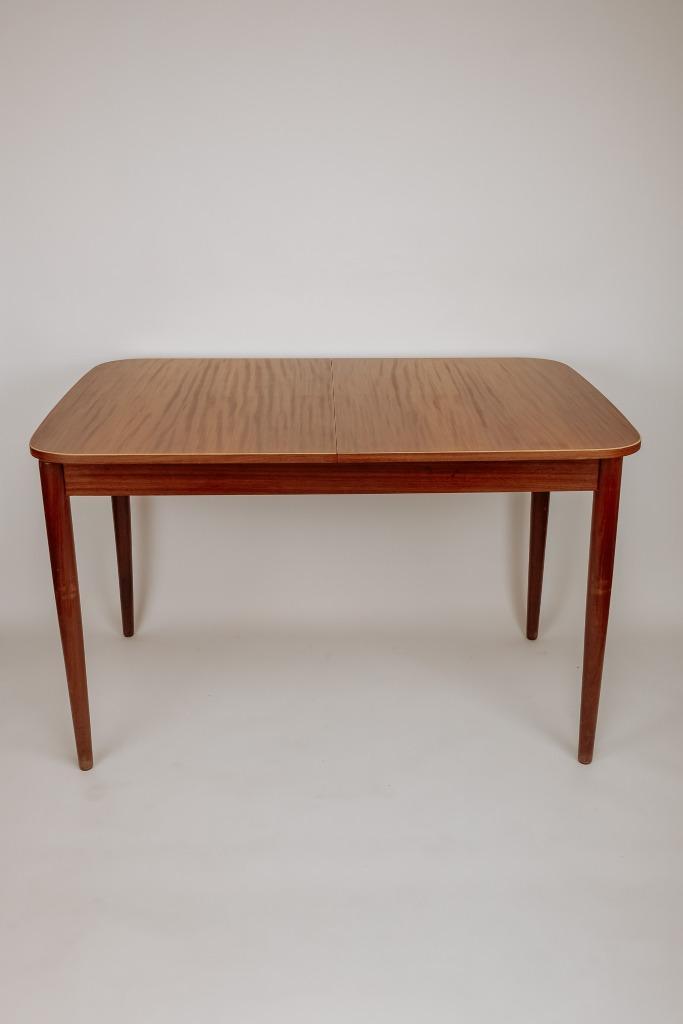 Uitschuifbare vintage eettafel met ronde hoeken, jaren 60, Huis en Inrichting, Tafels | Eettafels, Gebruikt, 100 tot 150 cm, 200 cm of meer