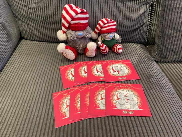 2 grijze kerst me to you beertjes blue nose + 9 kerstkaarten, Verzamelen, Beren en Cherished Teddies, Zo goed als nieuw, Stoffen beer