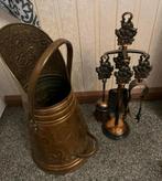 Prachtige antieke koper kleurig kolenkit en haardset, Antiek en Kunst, Ophalen