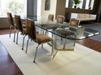 Set van 6 vintage chromen stoelen met bruine zit, Ophalen, Gebruikt, Bruin