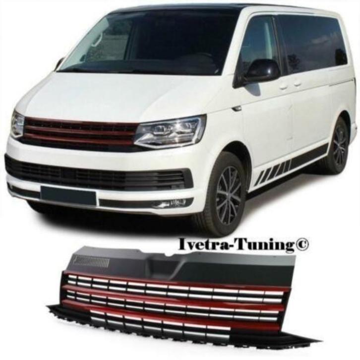 Embleemloze Grill Volkswagen Transporter T6 [Zwart-Rood], Auto diversen, Tuning en Styling, Ophalen of Verzenden