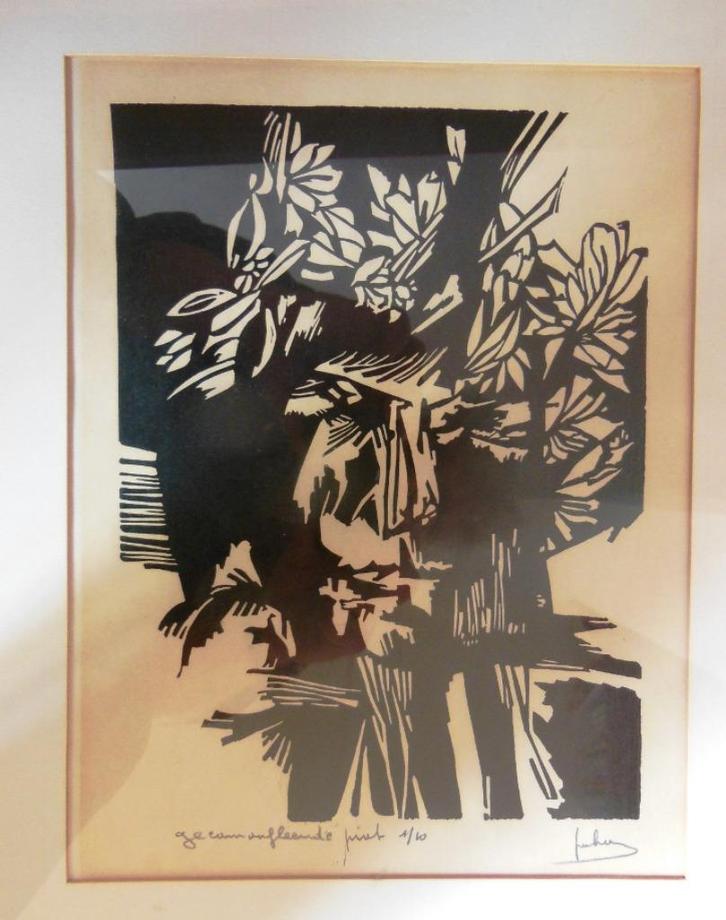 Onbekend " Houtsnede " Gecamoufleerd Prieel " Ges Gen Titel, Antiek en Kunst, Kunst | Litho's en Zeefdrukken, Ophalen of Verzenden