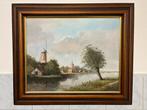 B.H. Slotman Schilderij - Dorpsgezicht met Molen, Ophalen of Verzenden