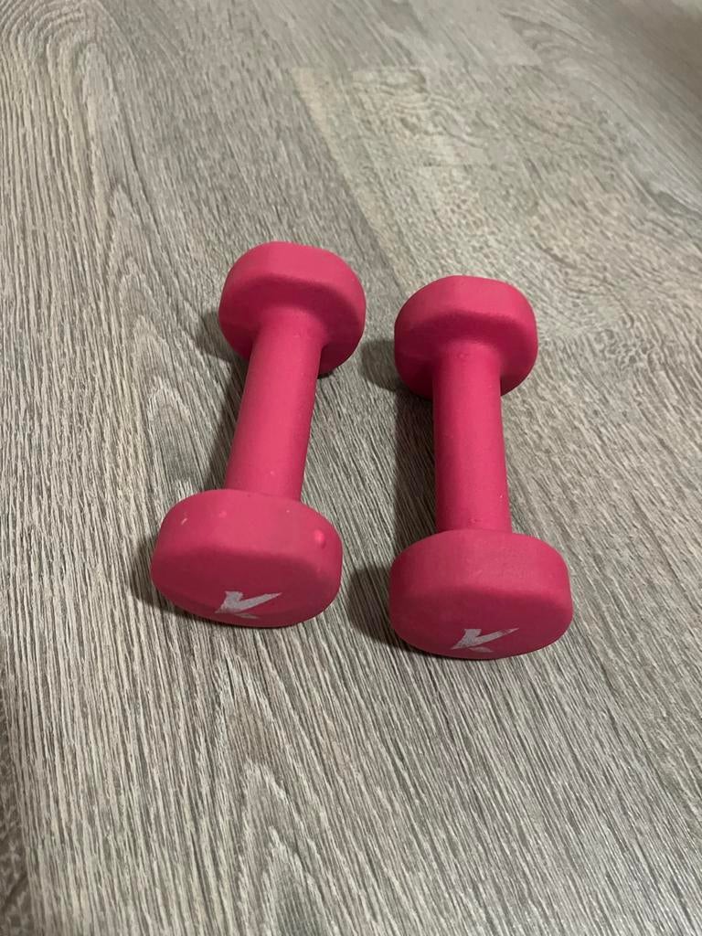 Set van 2 roze dumbbells - 1 kg per stuk, Ophalen of Verzenden, Zo goed als nieuw, Armen, Dumbbell
