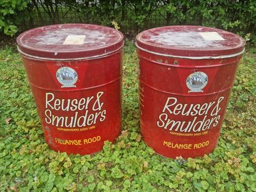 2 Reuser & Smulders blikken -  Melange rood grote tonnen, Verzamelen, Blikken, Zo goed als nieuw, Koffie, Overige merken, Ophalen of Verzenden