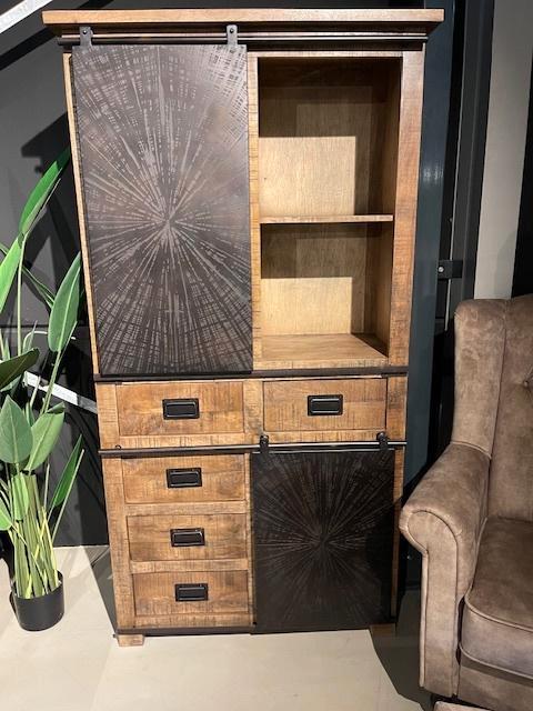 Kabinet 100 cm. massief Mango met metaal v.d. laagste prijs, Huis en Inrichting, Kasten | Ladekasten, Nieuw, 150 tot 200 cm, 50 tot 100 cm