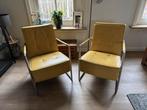 Twee vintage gele leren stoelen met chromen frame, Gebruikt, Twee, Overige kleuren, Leer