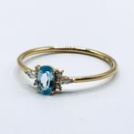Vintage 14 karaat gouden ring met blauwe topaas & diamanten, Met edelsteen, Ophalen of Verzenden, Dame, Goud