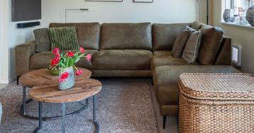 3 zitsbank + chaise longue groen recycled leer