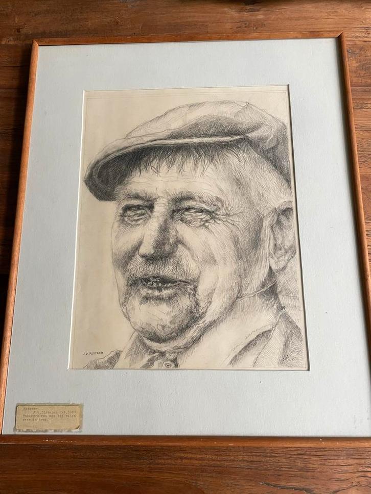 Portret van een man J van Pijkeren Tabak ruimen, Antiek en Kunst, Kunst | Tekeningen en Foto's, Verzenden