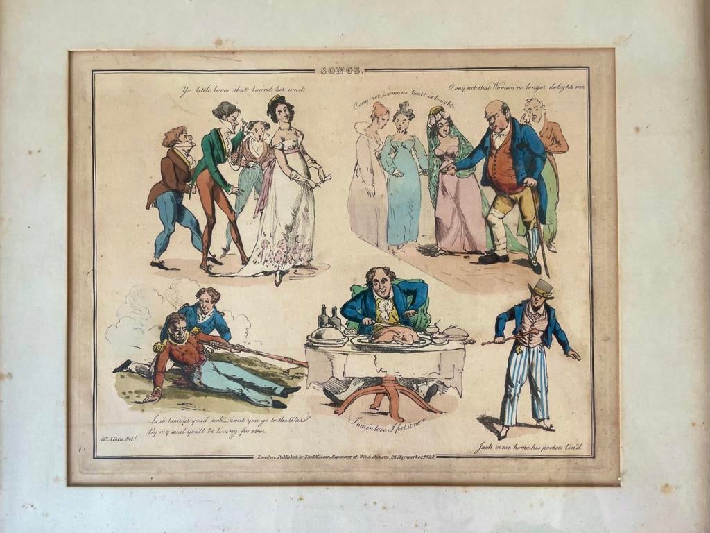 Handgekleurde ets uit 1822, Henry Alken (1785-1851), Songs, Antiek en Kunst, Ophalen of Verzenden
