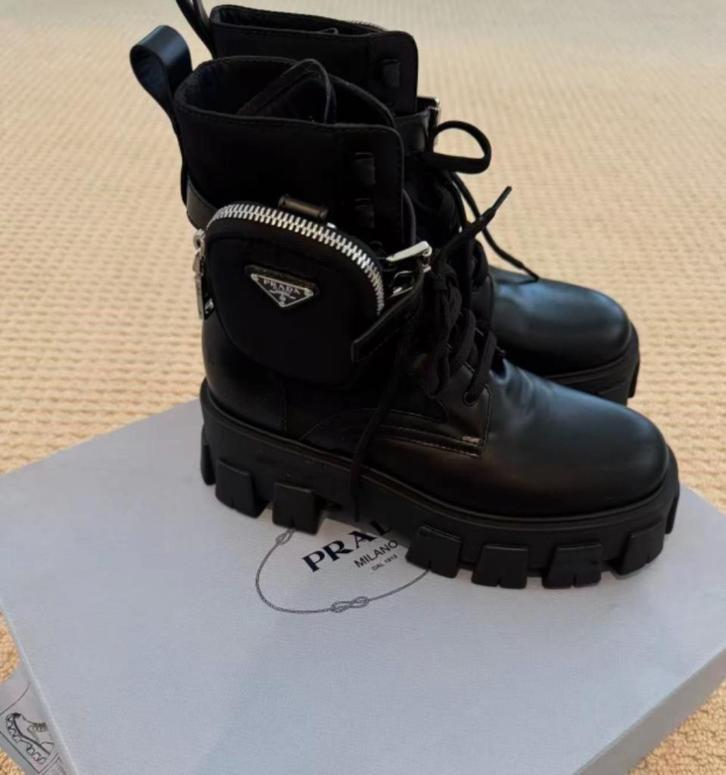 Prada Monolith Leather Combat Boots, Kleding | Dames, Schoenen, Nieuw, Zwart, Verzenden