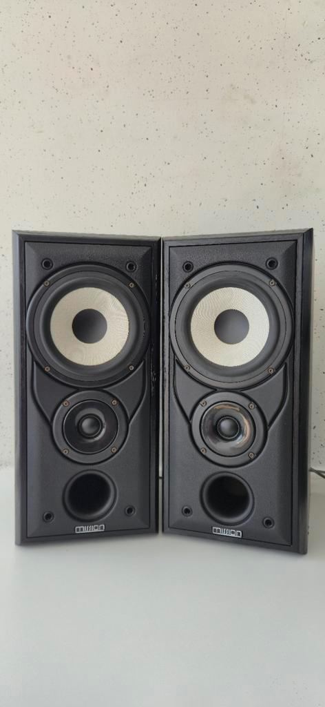 Vintage Mission 701 2 weg boekenplank speakers black 90's, Audio, Tv en Foto, Luidsprekers, Zo goed als nieuw, Front, Rear of Stereo speakers