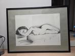 Vintage Litho Tekening van naakte vrouw (in glazen lijst), Ophalen of Verzenden