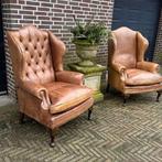 vintage Chesterfield oorfauteuils - origineel Engels, Huis en Inrichting, Fauteuils, Ophalen, Gebruikt, Leer, 75 tot 100 cm