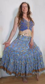 Gipsy bloemetjes strokenrok BLAUW en BEIGE fits XS, S, M, Blauw, Nieuw, Ophalen of Verzenden, Maat 36 (S)