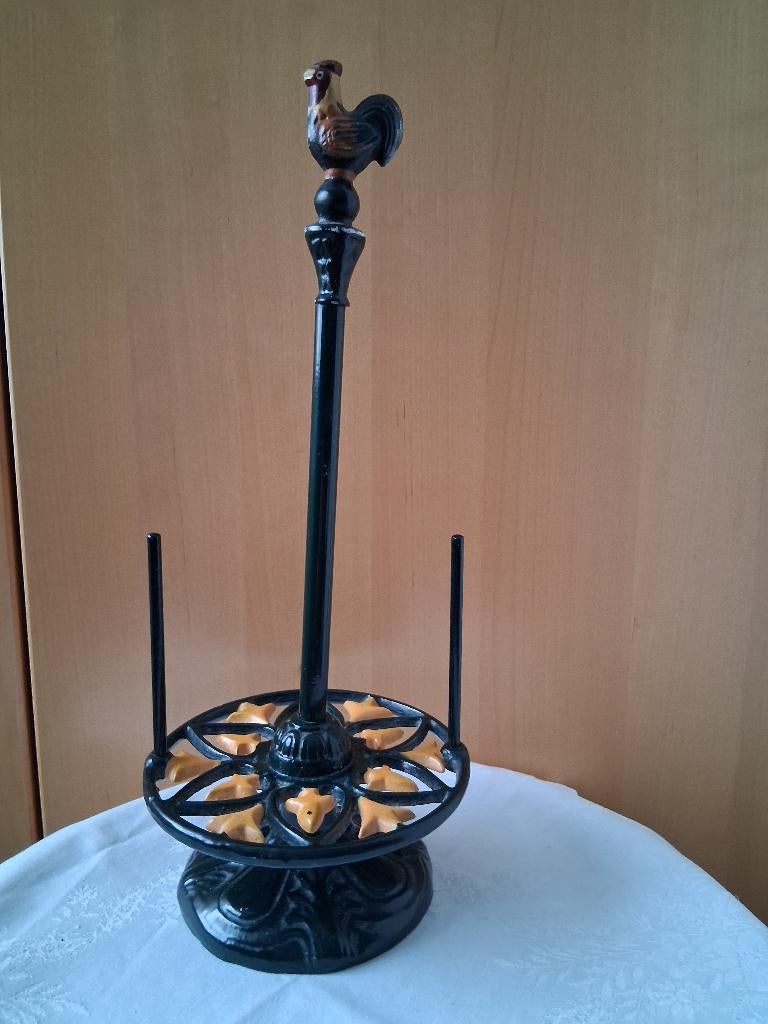 Brocante gietijzeren keukenrolhouder met haan, Ophalen of Verzenden