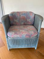 Vintage Riet Fauteuil met Stof Bekleding, Huis en Inrichting, Fauteuils, Gebruikt, Minder dan 75 cm, Riet of Rotan, Ophalen of Verzenden