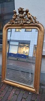 Antieke spiegel met Engelen-kuif bladgoud, Antiek en Kunst, Antiek | Spiegels, Rechthoekig, Ophalen of Verzenden