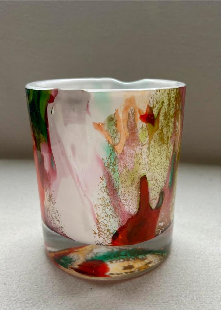 Fidrio Mixed Colours Vaasje - handgemaakt Glaskunst, Huis en Inrichting, Woonaccessoires | Vazen, Zo goed als nieuw, Overige kleuren