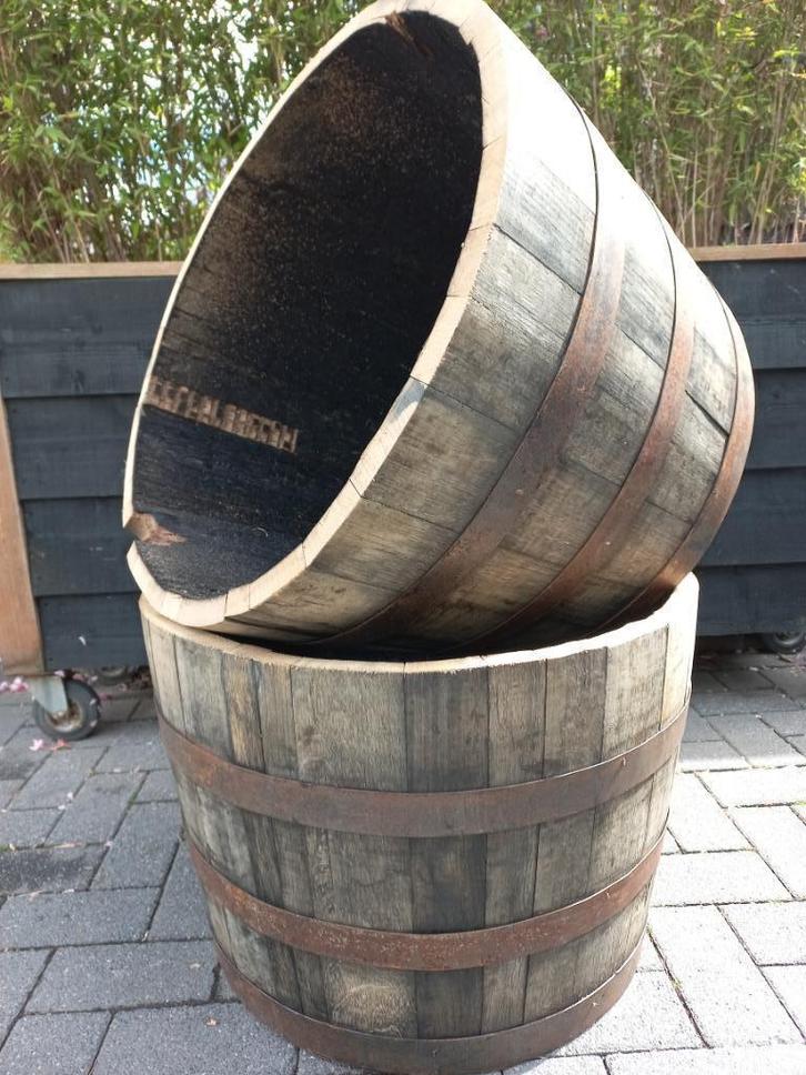 Half Whiskeyvat Eikenhouten Bloembak Vat 100 liter, Tuin en Terras, Bloembakken en Plantenbakken, Nieuw, Hout, Balkon, Tuin, 30 tot 60 cm