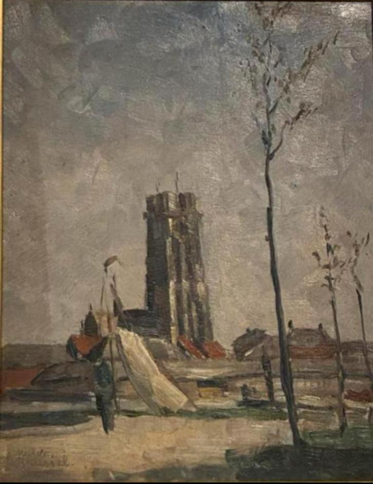 Olieverfschilderij  Sint-Romboutskathedraal Mechelen., Antiek en Kunst, Kunst | Schilderijen | Klassiek, Ophalen of Verzenden