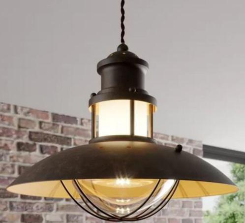 Landelijke plafondlamp Louisanne roestbruin, Huis en Inrichting, Lampen | Plafondlampen, Zo goed als nieuw, Glas, Metaal, Verzenden