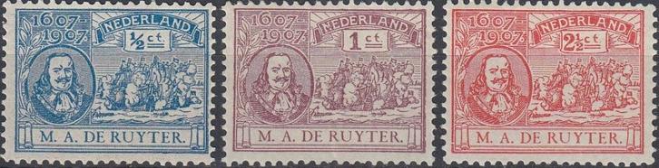 Nederland - 1907 - Michiel de Ruyter - NVPH-87 - 89 - P, Postzegels en Munten, Postzegels | Nederland, Postfris, T/m 1940, Verzenden