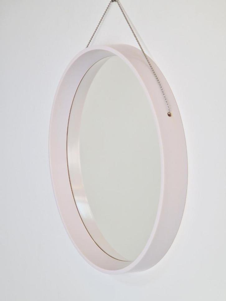 Vintage witte kunststof spiegel ketting Denemarken ´60, Huis en Inrichting, Woonaccessoires | Spiegels, Gebruikt, Minder dan 50 cm