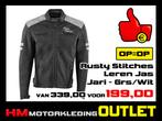 Leren Motorjas Rusty Stitches Jari Grijs-Wit - M-L-XL, Info@huybersmotoren.nl, HM - Sale, NL, Jas | leer