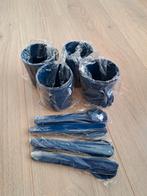 Donkerblauwe Picknickset - 4 Bekers & Bestek, Ophalen, Kunststof, Nieuw, Vaatwasserbestendig