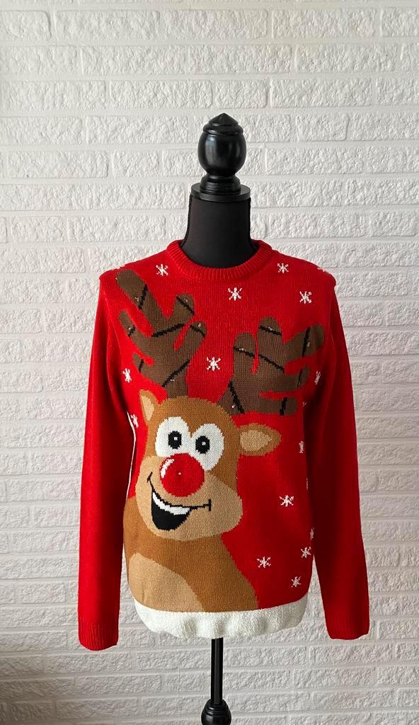 Rode Kersttrui met Rudolf het rendier, maat S met lichtjes, Diversen, Kerst, Zo goed als nieuw, Ophalen of Verzenden