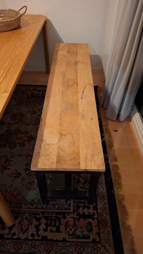 Houten bank met stalen frame - 187x49x41 cm, Antiek en Kunst, Antiek | Meubels | Stoelen en Banken, Ophalen