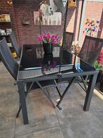 Tuinset met glazen tafelblad en 4 verstelbare stoelen, Ophalen, Gebruikt, Tuinset, Eettafel