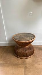 Vintage rotan salontafel of bijzettafel, Ophalen, 50 tot 100 cm, Rond, Zo goed als nieuw